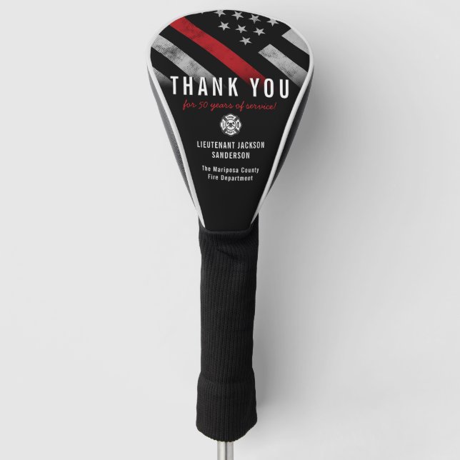 Firefighter Retirement Anniversary Red Line Flag Golf Head Cover (Front)