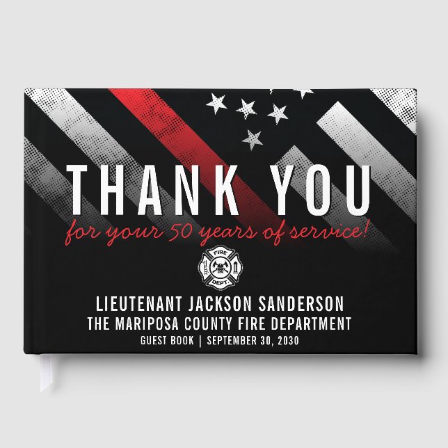 Firefighter Retirement Anniversary Red Line Flag Guest Book (Front)