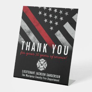 Firefighter Retirement Anniversary Red Line Flag Pedestal Sign