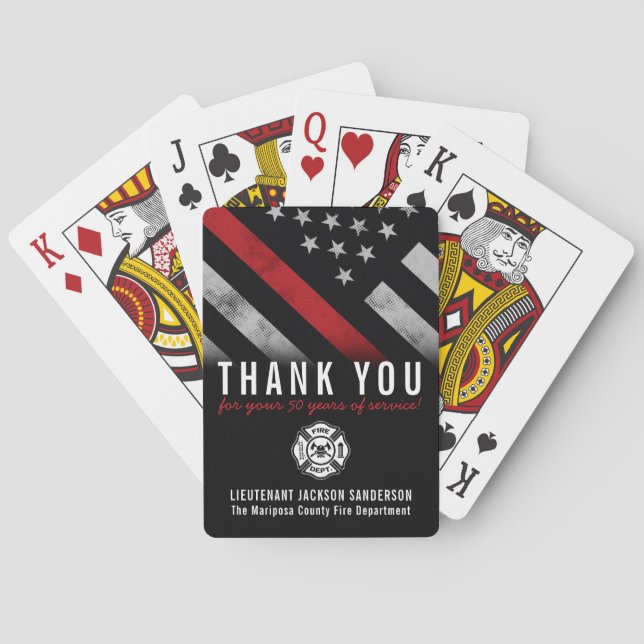 Firefighter Retirement Anniversary Red Line Flag Playing Cards (Back)