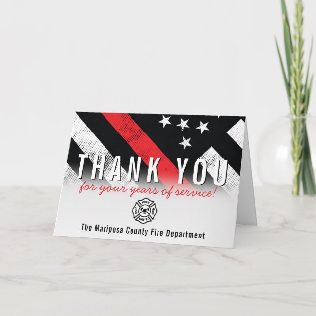 Firefighter Retirement Anniversary Red Line Flag Thank You Card (Front)