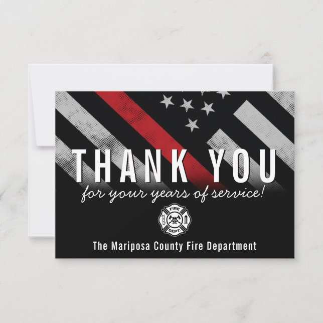 Firefighter Retirement Anniversary Red Line Flag Thank You Card (Front)