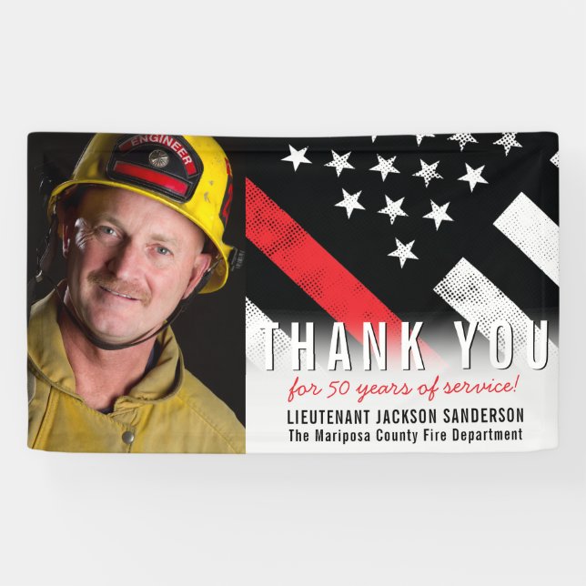 Firefighter Retirement Anniversary Red Line Photo Banner (Horizontal)