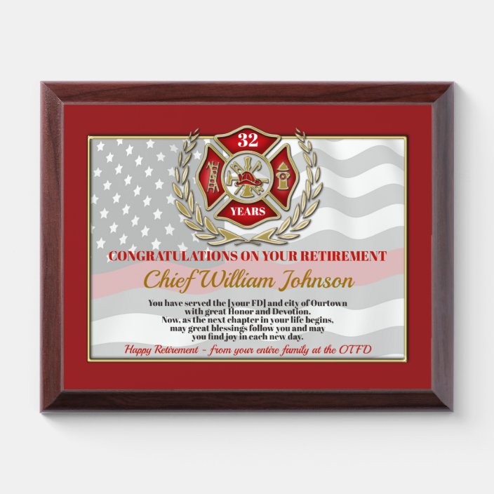 Firefighter Retirement Award Plaque Zazzle.ca