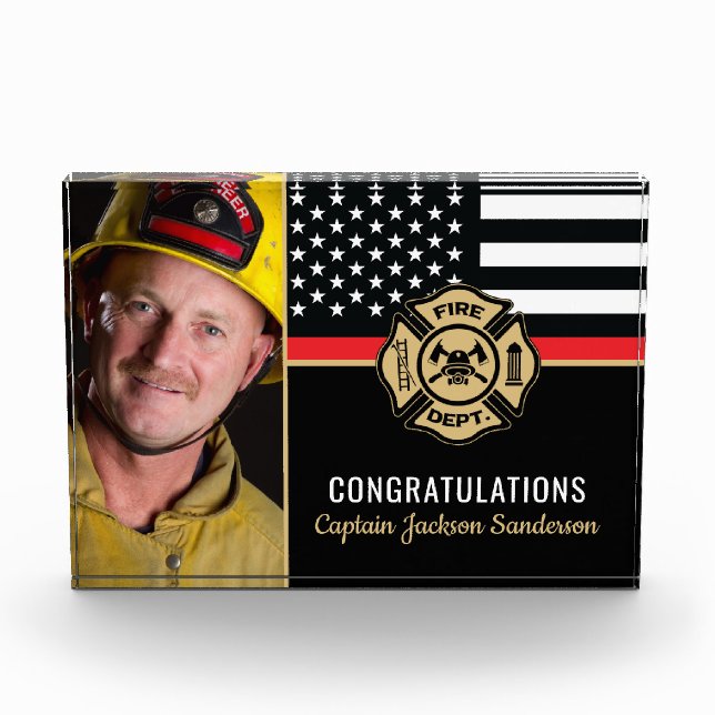 Firefighter Retirement Fire Department Flag Photo Block (Front)
