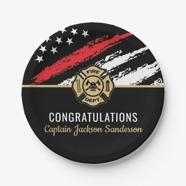 Firefighter Retirement Fire Department Red Line Paper Plate (Front)