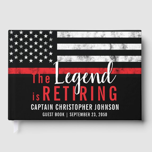 Firefighter Retirement Fireman Thin Red Line Flag Guest Book (Front)