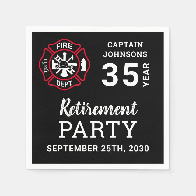 Firefighter Retirement Maltese Cross Personalized Napkin (Front)