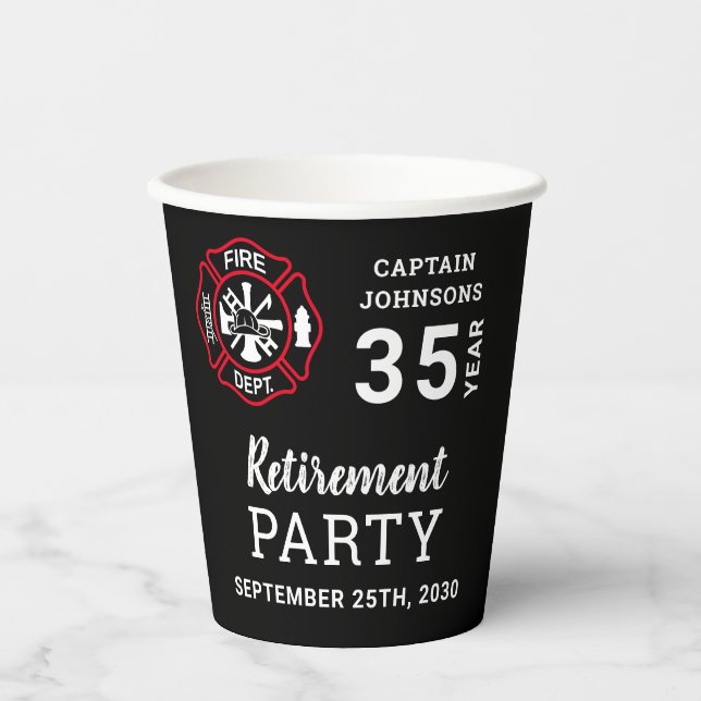 Firefighter Retirement Maltese Cross Personalized Paper Cups (Front)