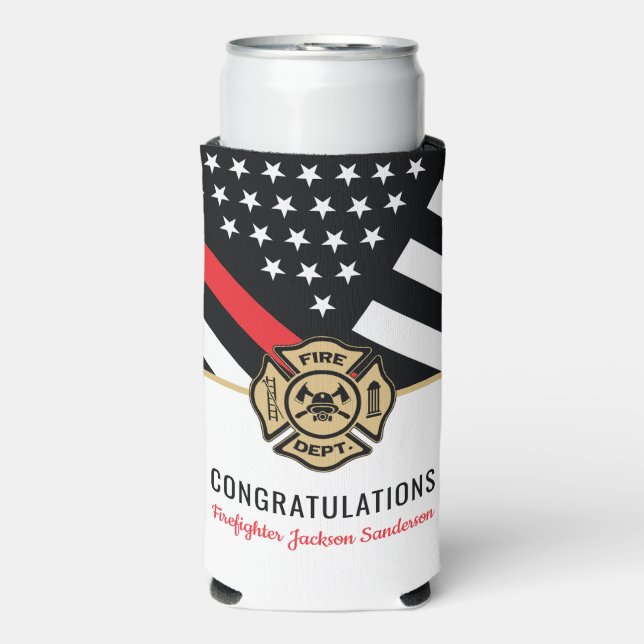 Firefighter Retirement Party Fire Department Seltzer Can Cooler (Seltzer Front)
