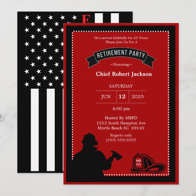 Firefighter Retirement Party Invitation (Front/Back)