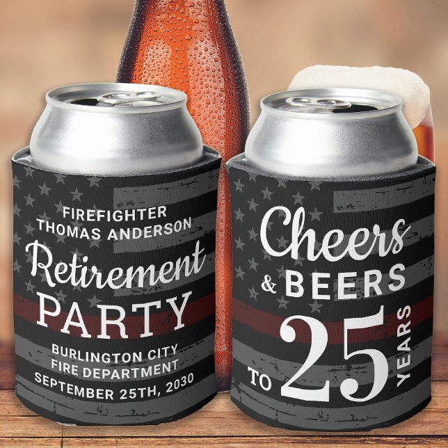 Firefighter Retirement Party Personalized Red Line Can Cooler (Creator Uploaded)