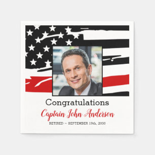 Firefighter Retirement Party Photo Thin Red Line Napkin