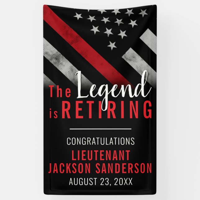 Firefighter Retirement Party Red Line Flag Fireman Banner (Vertical)