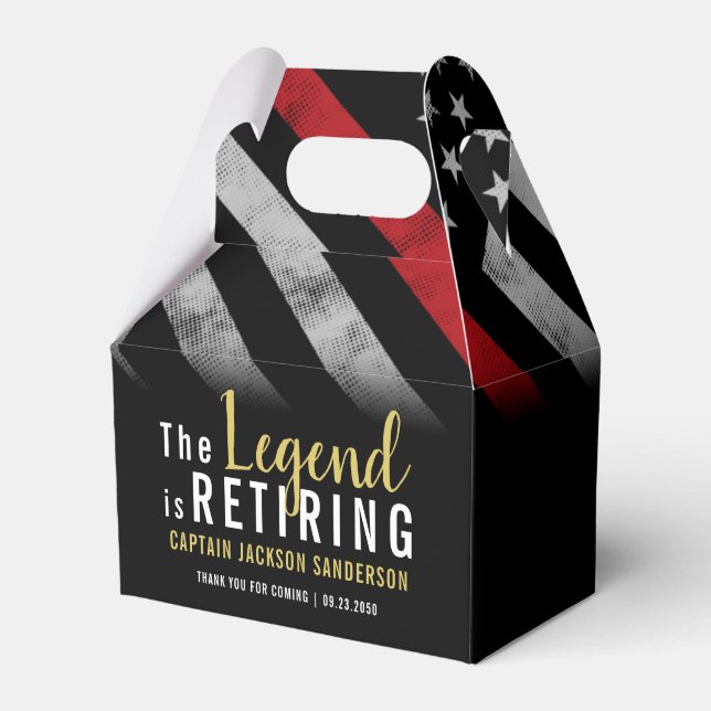 Firefighter Retirement Party Red Line Flag Fireman Favor Box (Front Side)