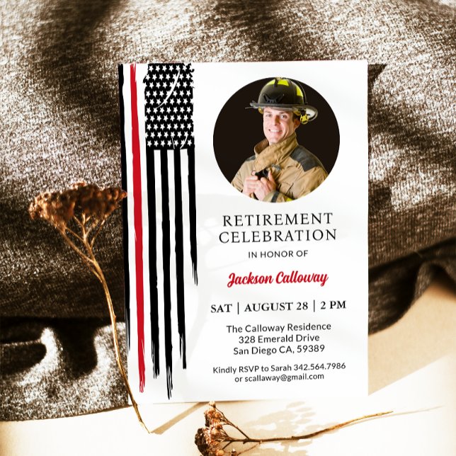 Firefighter Retirement Party, Red Line Flag Invitation (Creator Uploaded)