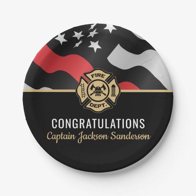 Firefighter Retirement Party Red Line Flag Paper Plate (Front)