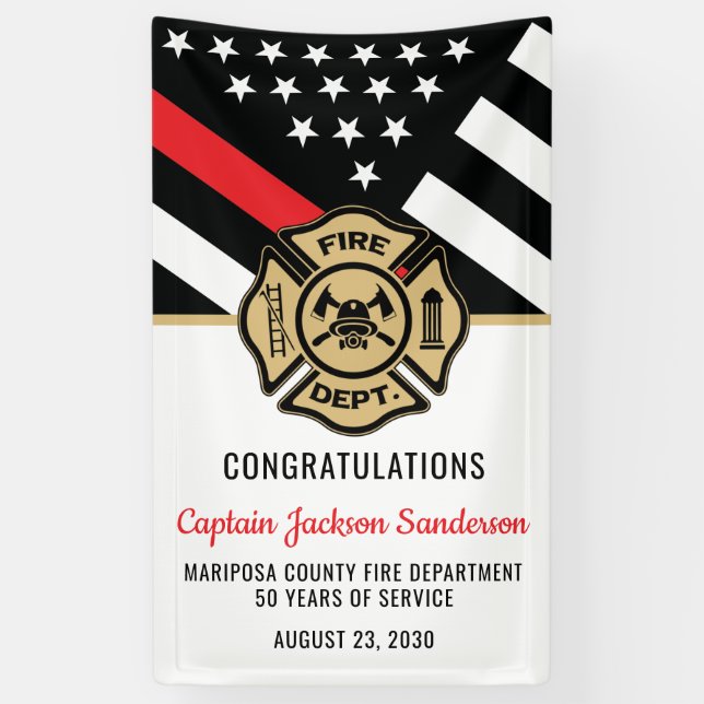 Firefighter Retirement Party Red Line Flag Welcome Banner (Vertical)