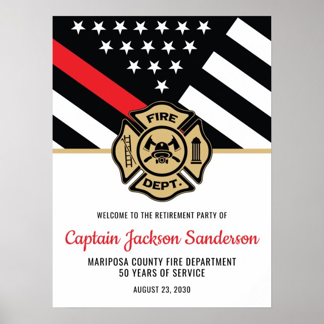 Firefighter Retirement Party Red Line Flag Welcome Poster (Front)