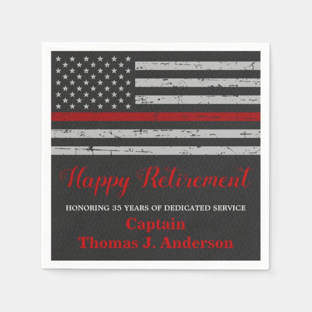 Firefighter Retirement Party Thin Red Line Flag Napkin (Front)