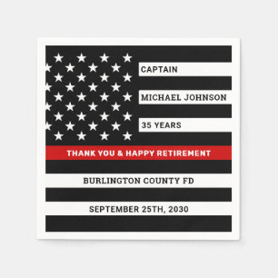 Firefighter Retirement Party Thin Red Line Napkin