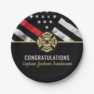 Firefighter Retirement Party Thin Red Line Paper Plate