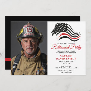 Firefighter Retirement Party Thin Red Line Photo Invitation
