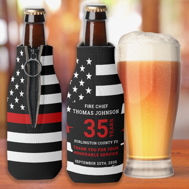 Firefighter Retirement Personalized Thin Red Line Bottle Cooler (Creator Uploaded)