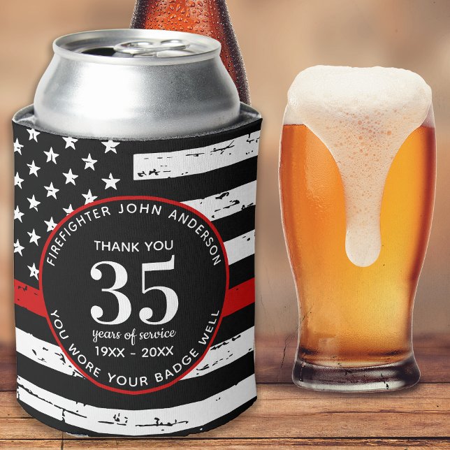 Firefighter Retirement Personalized Thin Red Line Can Cooler (Creator Uploaded)