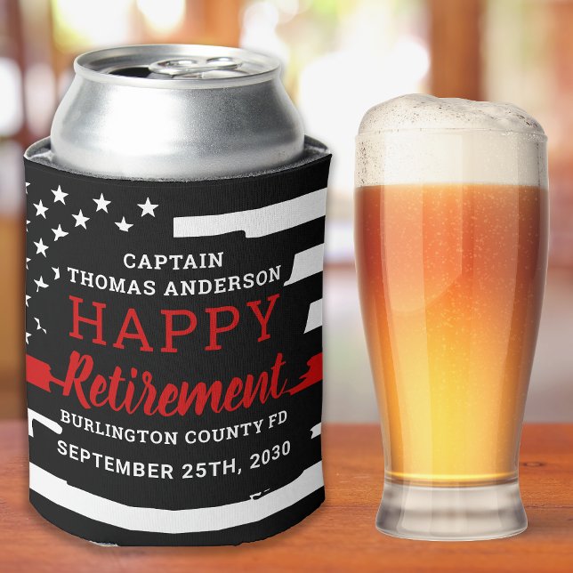 Firefighter Retirement Personalized Thin Red Line Can Cooler (Creator Uploaded)