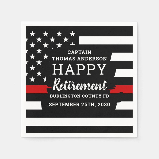 Firefighter Retirement Personalized Thin Red Line Napkin (Front)