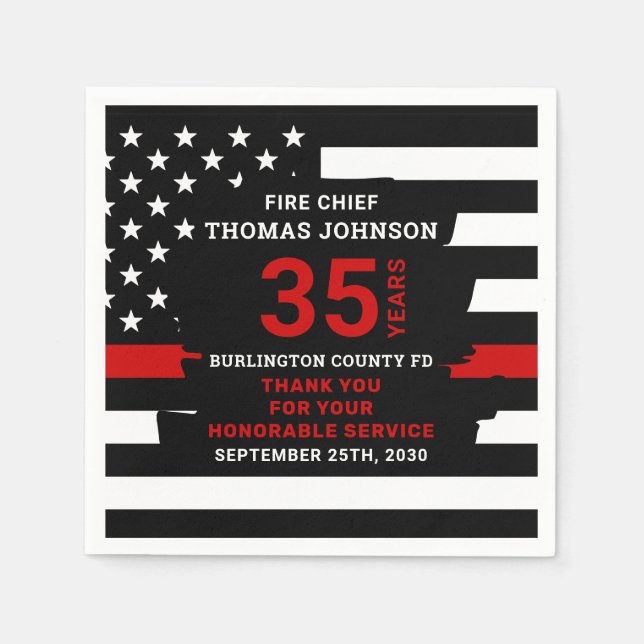 Firefighter Retirement Personalized Thin Red Line Napkin (Front)