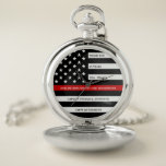 Firefighter Retirement Personalized Thin Red Line  Pocket Watch<br><div class="desc">Celebrate and show your appreciation to an outstanding Firefighter with this Thin Red Line Retirement or Anniversary Firefighter Watch - American flag design in Firefighter Flag colours in a modern black an red design . Perfect for fire service awards and Firefighter Retirement gifts and fireman retirement. Personalize this firefighters retirement...</div>