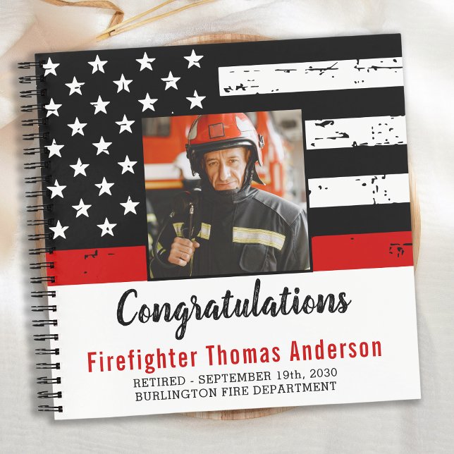 Firefighter Retirement Photo Thin Red Line Guest Notebook (Creator Uploaded)