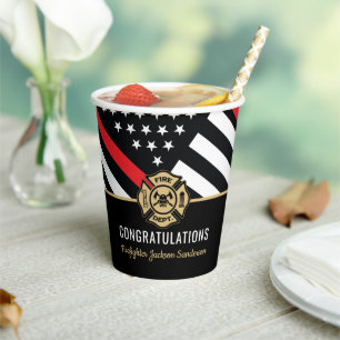 Firefighter Retirement Red Line Flag Congrats Paper Cups