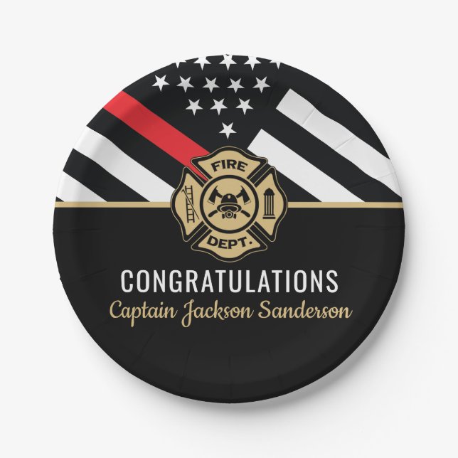 Firefighter Retirement Red Line Flag Congrats Paper Plate (Front)