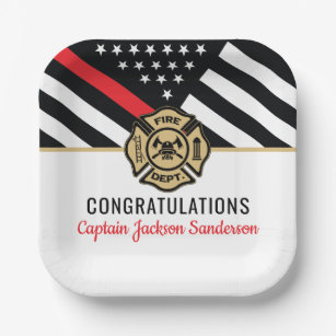 Firefighter Retirement Red Line Flag Congrats Paper Plate
