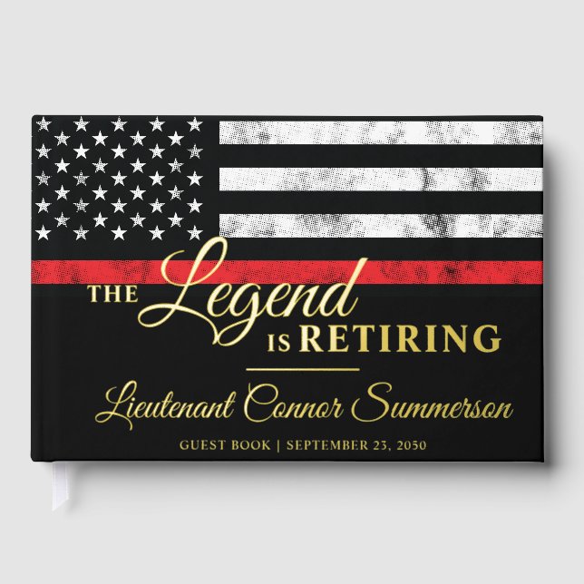 Firefighter Retirement Red Line Flag Fireman Guest Book (Front)