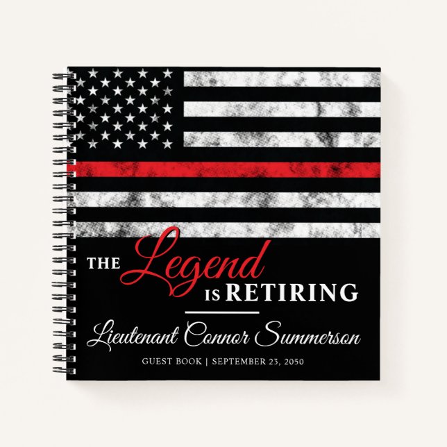 Firefighter Retirement Red Line Flag Fireman Guest Notebook (Front)