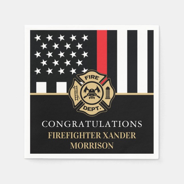 Firefighter Retirement Red Line Flag Fireman  Napkin (Front)