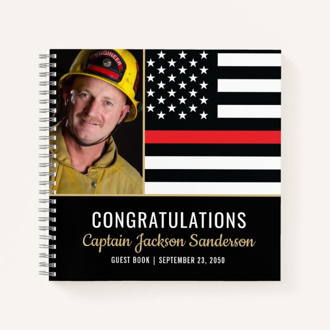 Firefighter Retirement Red Line Photo Guest Book (Front)