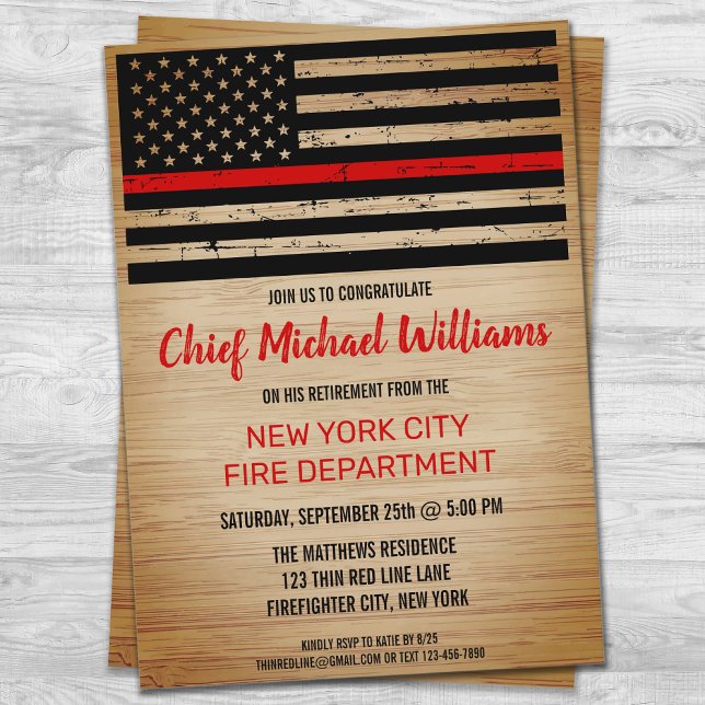 Firefighter Retirement Thin Red Line Fireman Invitation (Creator Uploaded)