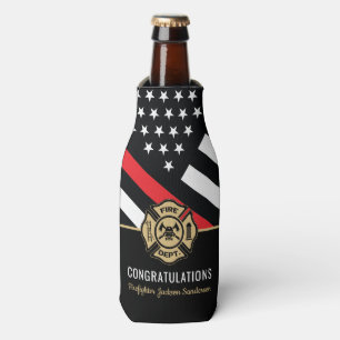 Firefighter Retirement Thin Red Line Flag Congrats Bottle Cooler