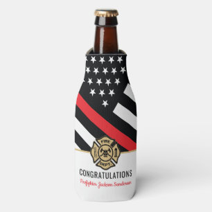 Firefighter Retirement Thin Red Line Flag Congrats Bottle Cooler