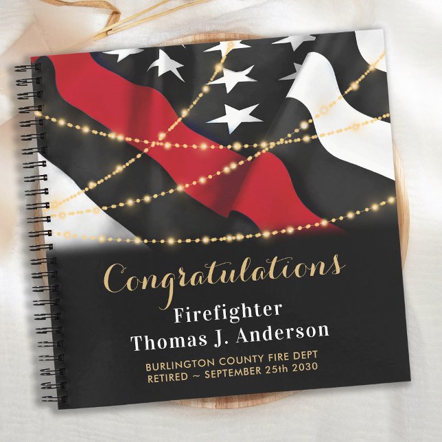Firefighter Retirement Thin Red Line Flag Guest Notebook (Creator Uploaded)