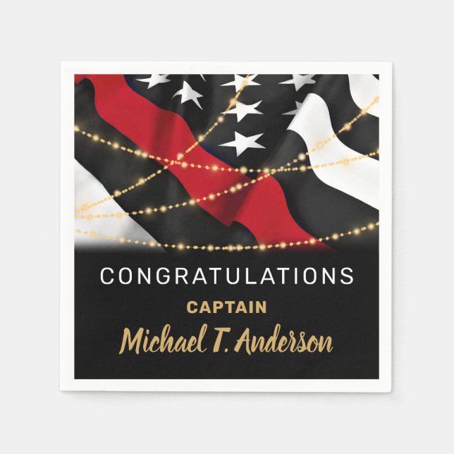 Firefighter Retirement Thin Red Line Party Napkin (Front)