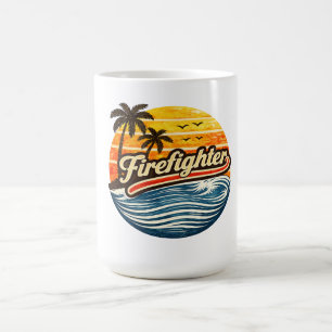 Firefighter Retro Sunset Design Coffee Mug