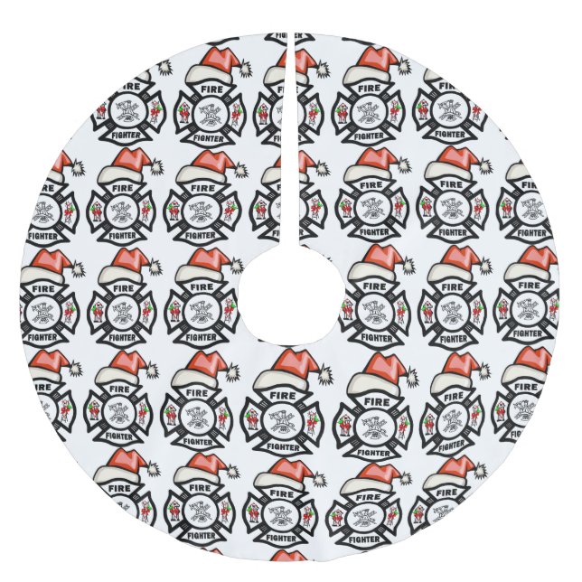 Firefighter Santa Brushed Polyester Tree Skirt (Front)