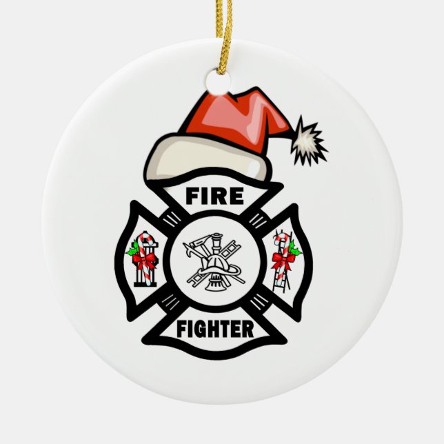 Firefighter Santa Claus Ceramic Ornament (Front)
