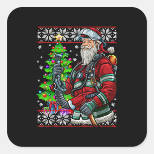 Firefighter Santa Claus Fireman Costume Ugly Square Sticker